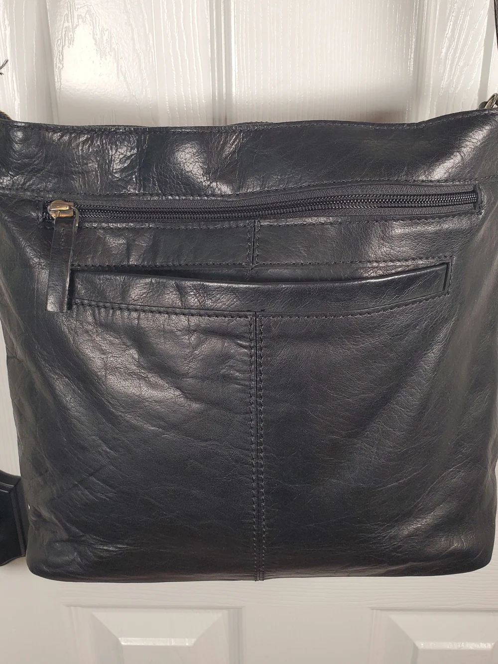 LEDERBUCK - Olga - Black Genuine Leather Crossbody Bag Soft Triple-Zip Purse